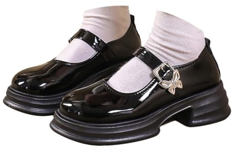 Onsoyours Mary Jane Halbschuhe für Damen Retro Runde Zehen Gothic Schuhe Lolita Prinzessin Schuhe Plateau Mary Jane B Schwarz 36 EU