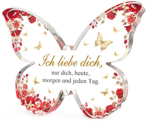 CheriGift Jahrestag Geschenk für Sie Ihn, Ich Liebe Dich Geschenk für Ehefrau Ehemann Freundin Freund - Acryl Schmetterling Plakette Dekoration - Hochzeitstag Geschenk für Partner