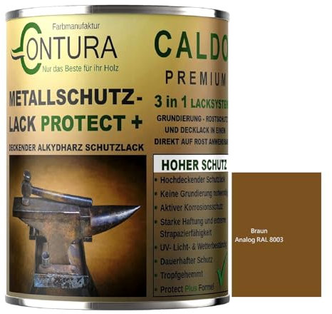 Contura 3in1 Rostschutzfarbe Metallschutzlack Seidenmatt RAL Metall Lack Farbe Grundierung (RAL 8003 (Intern: Braun), 1 Liter)