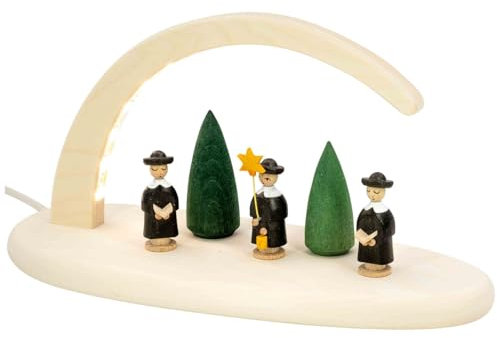 Seiffener Volkskunst | LED Weihnachtsdeko Lichterbogen | Natur Weihnachtsbogen Schwibbogen aus dem Erzgebirge | Traditionelle Weihnachtsbeleuchtung | 24x13 cm | Kurrende farbig von Claudia Lorenz