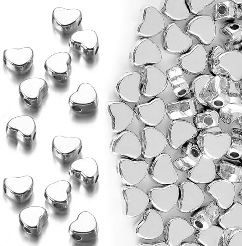 200 Stück Zwischenperlen für Armbänder,Herz Perlen Für Armbänder,Herzperlen Metall Perlen Basteln,Silber Herz Perlen Herzperlen Metallperlen,Beschichtungsprozess,für Halskette,Schmuck,Machen,Diy
