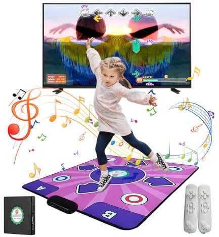 KAXIMON Dance Mat for Kids and Adults - Non-Slip Flannel Interactive Gift for Girls Boys 3-12 Yrs Old, TV Compatible With HDMI Wireless Controller, English Manual, 100 MV, 350 Classic Games