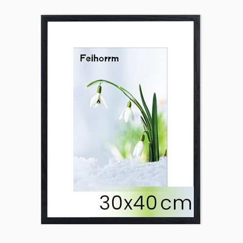 Feihorrm Bilderrahmen, Fotorahmen aus Eiche, Mit gehärtetem Glas, Für 30x40 cm-Fotos ohne Passepartout oder 19x29 cm-Fotos mit Passepartout, Fotorahmen aus Massivholz (Schwarz, 30x40 cm/ 1x)
