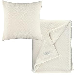 Esprit Premium Wohndecken-Set - Kuscheldecke 140x190cm + Kissenhülle 45x45cm - Oeko-TEX Tagesdecke mit Dekokissenbezug - Flauschige Sofadecke Set - Decke & Kissenbezug Weiss