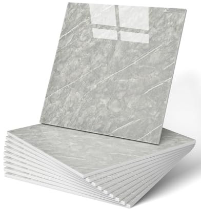 WADILE 10pcs Waterproof Peel and Stick Marble Wall Tiles, 30x30 cm Self-Adhesive PVC Panels for Bathroom, Kitchen, and Living Room Light Grey