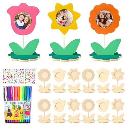 SANLIUSANJIU DIY-Fotorahmen mit Blumen für den Muttertag, Muttertagsbasteln für Kinder Frühlingsbasteln, Papa Mama Geschenk, Muttertagsgeschenk Holzbasteln für Aktivitäten im Klassenzimmer