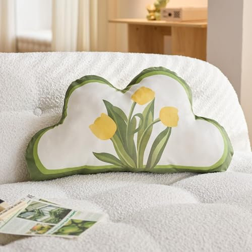 Ueiwffzo wolkenkissen, kuschelkissen flauschig Plüsch Kissen Mit Tulpen Bedruckt, Aesthetic Dekokissen Kuschelkissen Sofakissen Zierkissen Deko Kissen für Schlafzimmer Deko (Gelb)