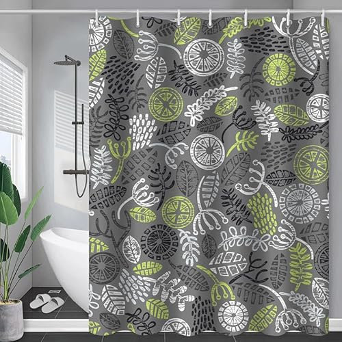 Rideau Douche Vert Gris Foncé Rideau de Douche Anti Moisissure Imperméable Tissu Polyester Lavable pour Salle de Bain Baignoire Hôtel avec 12 Crochets en C(180x220cm)