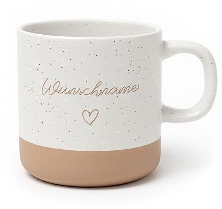 printplanet® Gravierte Keramik Tasse mit dem Layout „Herz“ – mit Namen oder Wunschtext – Weiß-Braun – 360 ml – personalisiert – spülmaschinenfest – Geschenkidee