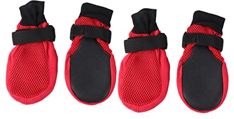 FIXOSHEE Atmungsaktive Hundeschuhe Für Kleine Und Mittelgroße Hunde rutschfeste Sohle Paw Protector in Rot Für Spaziergänge Und Outdoor-aktivitäten
