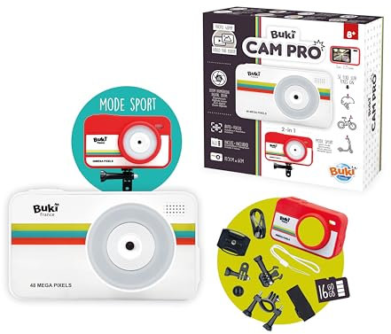 BUKI PV010 - CamPro - 2-in-1 Kamera für Fotos & Videos – Kinder-Actionkamera mit Zubehör für Fahrrad, Helm & Roller - 8+