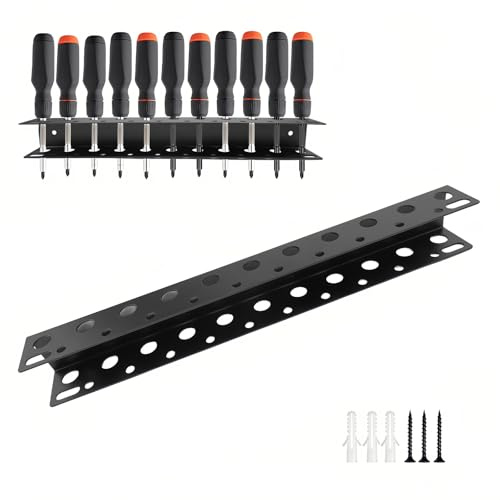 LINTRA Support Tournevis Mural, 40 cm étagère Murale Porte Outils Avec 23 Trous, Noir Screwdriver Organizer, pour La Maison, L'atelier, Le Garage, Le Bricolage, La Menuiserie, pour La Réparation
