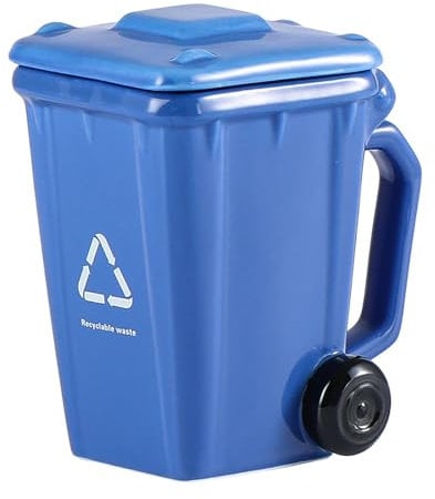 Wheelie Bin-Themed Funny Mugs | Trash Can Shaped Ceramic Coffee Cup 400mL with Complimentary Spoon | 5 Colors, Design-Led Personalised Mug - Novelty Gift for Home & Office (Blue)