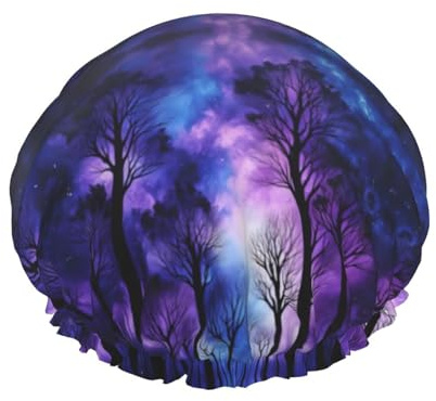 Starry Night Sky Deep Reusable Shower Cap for Women, Double Waterproof Layers Bath Hat, Hair Treatment Essentials