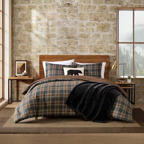 Eddie Bauer - Queen Comforter Set, Soft & Smooth Printed Bedding with Solid Reverse, 3 Piece Bed Set with Matching Pillowcases (Huntley Plaid Brown)