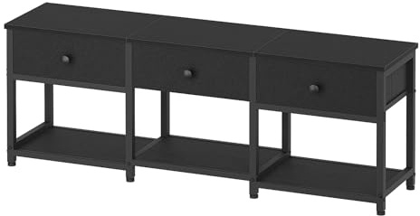 YATINEY TV Stand with 3 Drawers for up to 50 TV, 120 cm Industrial Media Console, Entertainment Center with Shelves for Living Room, Bedroom, Home Office, Black XDS12BB