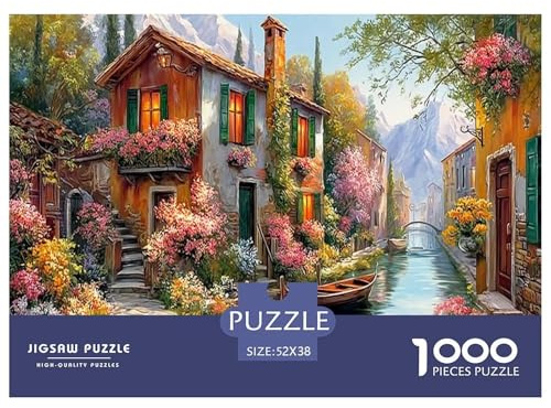 Cottage with Windmill Jigsaw Puzzles Puzzle for Adults Kids. 1000 Pieces Great Gifts Challenge Toy Educational Game Home Decoration for Adults& Kids Age 14 Years Up 52x38cm/1000pcs