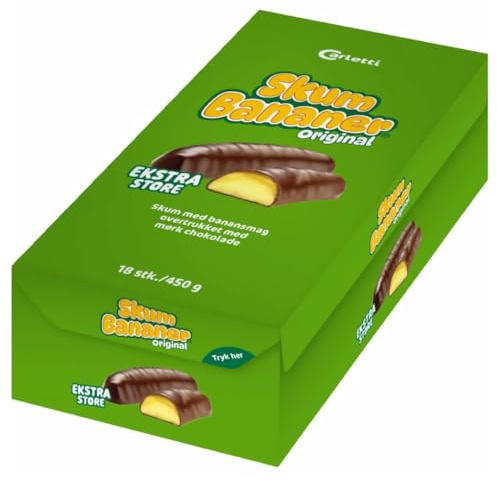 Carletti Skumbananer 450g – Original dänische Schaumbananen mit Zartbitterschokolade – Fluffiger Bananen-Schaumzucker Snack – Große Vorratspackung & Kult-Süßigkeit aus Dänemark