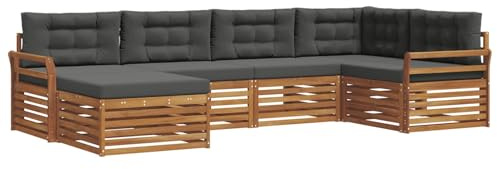 vidaXL Outdoor-Sofagarnitur mit Kissen 6 pcs Natur und Anthrazit, Moderner Outdoor-Sofa, robuster Sitzecke für Garten, bequemer Lounge für die Terrasse