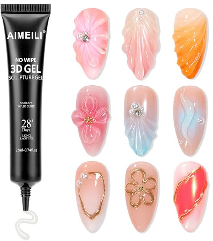 AIMEILI 22g 3D Nail Art Glue – Clear Sculpting & Carving Gel, No-Wipe Rhinestone Glue for Gems Decoration, UV LED Cured – DIY Manifold Gel for Salon & Home Use