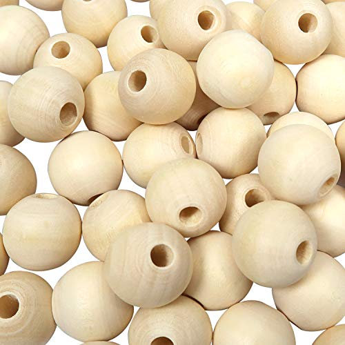 TOAOB 100 Stück Holzperlen Groß Holzperlen zum Auffädeln Natur Holzkugeln mit Loch 20mm Runde Lose Spacer Perlen für Makramee Basteln DIY Schmuck Armband