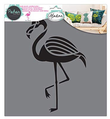 Aladine - Pochoir Textile Flamant Rose - Décoration sur Tissu - Pour Customiser Toiles, Tee-shirts, Tote Bags - Lavable - 28 x 28 cm - Grand Motif Graphique