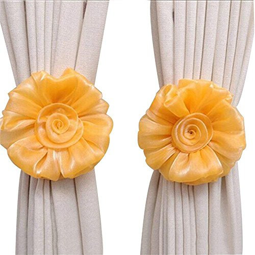 Turbokey Rose Vorhang Raffhalter Blumen Raffhalter Hochzeit Geburtstag Party Dekoration, Textil, Orange, 2 Pcs