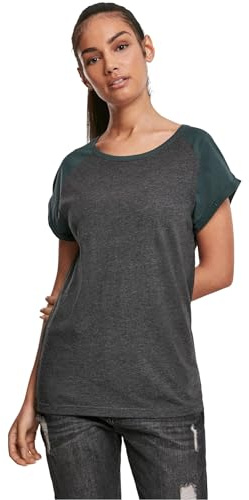 Urban Classics Women's Ladies Contrast Raglan Tee T Shirt, Multicolour (Charcoal/Bottle Green 02251), L UK