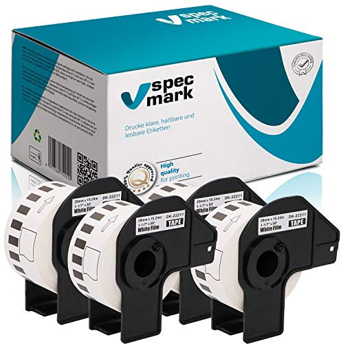 specmark 4 Rollen Endlosetiketten kompatibel mit Brother DK-22211 29mm x 15,24m Etiketten für allen QL-Etikettendruckern QL-570 QL-700 QL-800