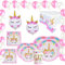 Vajilla Papel Cumpleaños Unicornio Rosa para 16 Invitados,101 Piezas Incluye Platos, Vasos, Mantel, Servilletas y Globos,Ideal para Niñas y Infantiles……
