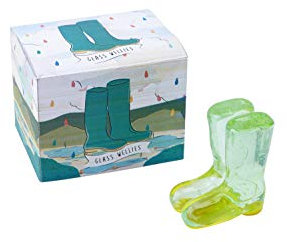 CGB Giftware | Standing Pair of Green Wellington Rubber Boots Glass Collectable Decorative Ornament | Come Rain or Shine' Collection in Gift Box | GB04728