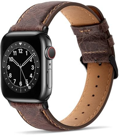 Tasikar Lederarmband Kompatibel mit Apple Watch Armband 42mm(Series 10) 41mm 40mm 38mm Premium Echte Leder Ersatzarmband Kompatibel mit Apple Watch SE Series 10 9 8 7 6 5 4 3 2 1, Dunkelbraun