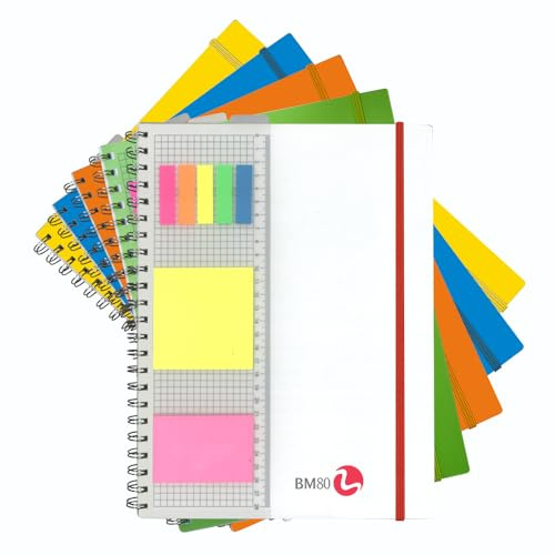 BM BeMore - Spiralblock PPL mit Lineal 0121211 - Spiralblock mit Löchern im Format A4 - Block mit Lineal und wiederverwendbaren Stickern - Lineal 5 mm, kariert 5 mm - Papier 80 g/m²