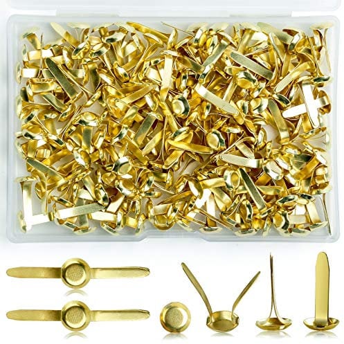 200 Pcs Split Pins, Metal Paper Fasteners Mini Brads, 8mm x 16mm Round Scrapbooking Brads Split Pins with Storage Box for Paper Craft DIY Stamping Scrapbooking (Gold)