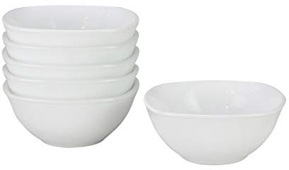 White Soup Bowls Square 6-Piece Ramen Noodle Rice Cereal Opal Glass Bowls Sauce Dishes White Ice Cream Dessert Oatmeal Pasta Bowls Snack Serving Dishes Opal Glassware, Set of 6, Square