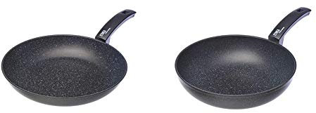Moneta Etnea Padella, Alluminio, Nero, 30 cm & Etnea Padella Wok, 28 Cm, Alluminio, Nero