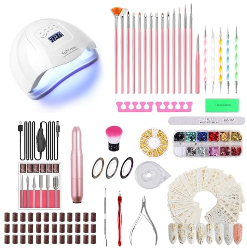 Juego de 117 piezas de lima de uñas eléctrica portátil con lámpara de uñas LED UV de 72 W, lámpara de uñas de gel, lámpara de secado de manicura, uñas acrílicas, kit de herramientas de pulido de gel,