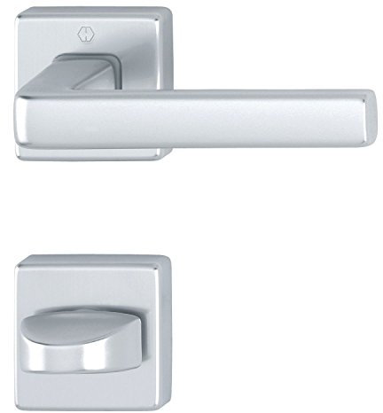 Drückergarnitur DUBLIN auf Rosette eckig WC, Aluminium silber eloxiert
