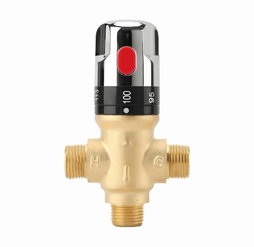 TreMax Thermostatic Mixing Valve, Shower Mixing Valve with NPT Thread US Standard, Temperature Constant Control Valve, Fahrenheit Scale Mark, Solid Brass- Golden