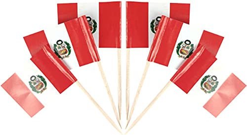 QQSD Peru Zahnstocher-Flagge, peruanische kleine Mini-Cupcake-Flaggen, 100 Stück