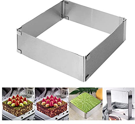 Anello Regolabile per Mousse Torta Regolabile Rettangolare Anello per Torta Quadrato in Acciaio Telaio da Forno Rettangolare Regolabile Stampo regolabile per mousse per Fare Torte(15~27.5cm)