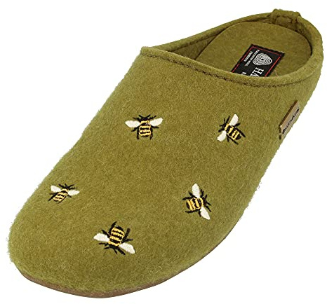 HAFLINGER Everest Api Filzpantofffeln mit Applikation Schilf (240), Gr. 36