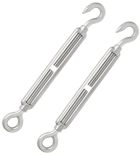 Augiimor Spannschloss M12 mit Haken und Öse, Drahtseilspannung, 304 Edelstahl, Haken und Öse, Spannschloss, robustes Drahtseilspannung, 2 Stück