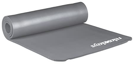 Relaxdays 1 x Yogamatte, 1 cm dick, für Pilates, Fitness, gelenkschonend, mit Tragegurt, Gymnastikmatte 60 x 180 cm, grau