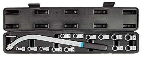 NEO TOOLS 14tlg. Spannrollenschlüssel Set gekröpfter Griff, austauschbare Bits TORX, Keilriemen Zahnriemen spannen Spannschlüssel Torx Vielzahn E-Profil Zoll Werkzeug