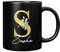 Personalised Letter S Floral Mug Initial with Name, Customised Gift, Gold Effect Printed Letter, NOT Metallic - Ceramic Coffee Cup for Men or Women, Extra Large and Giant Mug, 11oz Black Mug