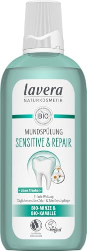 lavera Mundspülung Sensitive & Repair - Alkoholfrei - mit Fluorid - Bio-Minze und Bio-Kamille - Zahnschmelzschutz - Vegan - Naturkosmetik - 400 ml
