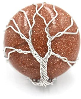 HGJH Ring Damen, Natürlicher Sandsteinring Baum des Lebens Seidenfadenpaketring Verstellbarer Offener Ring Für Frauen 7 Chakra-Reiki-Edelsteinringe Ewigkeitsring Für Frauen, Mädchen, Jungen