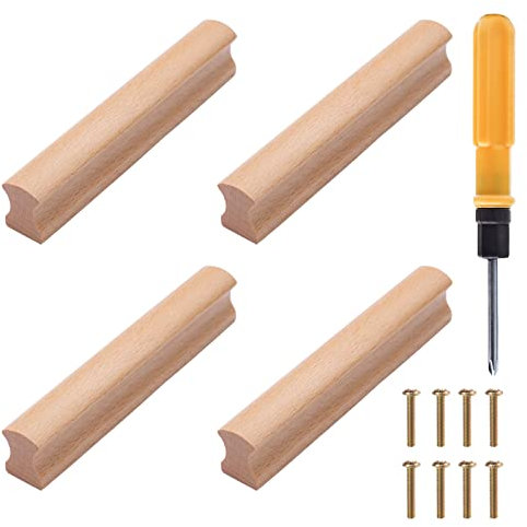 NAKUPENDA Tirador Madera 4Pcs Tiradores Madera de Muebles Tiradores para Cajones Armarios Cocina Madera Pomos de Madera para Muebles para Armarios Cajones Aparador (96x130mm,Haya)