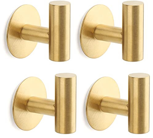 Segus Selbstklebend Haken, 4 Stück Badezimmer Handtuchhalter Ohne Bohre, Kleiderhaken Edelstahl für Badezimmer und Küche,Klebehaken Extra Stark, Haken Gold